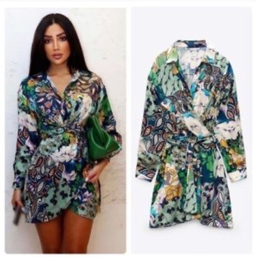 ZARA SATIN LONG SLEEVE DRESS